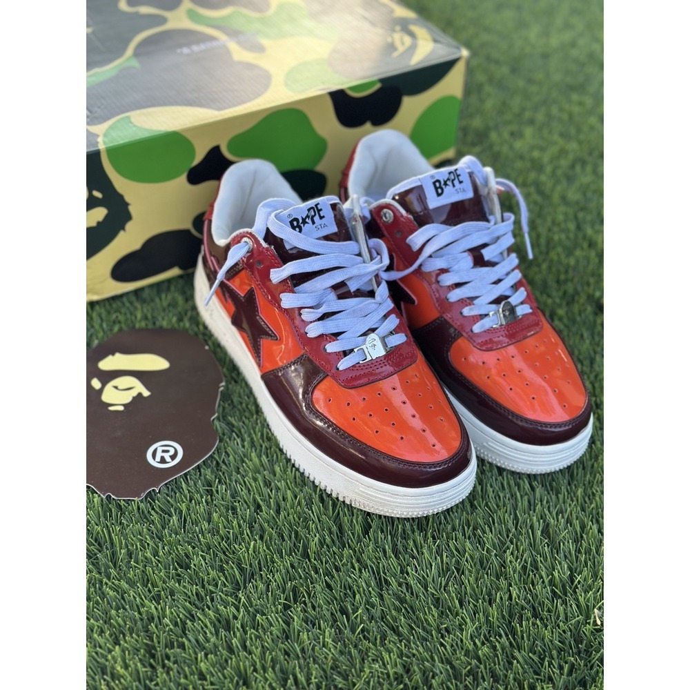 A Bathing Ape BAPE STA Patent Leather Orange Burgundy US 9.5 w/ Box